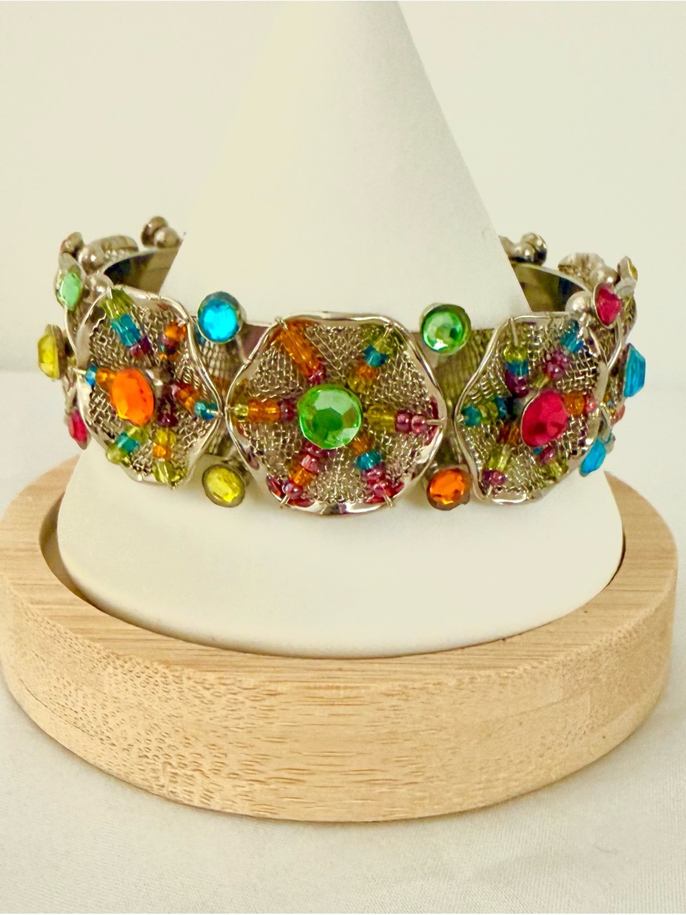 Ellen Tracy Sterling Silver Multicolor Floral Statement Cuff Bracelet NWT
